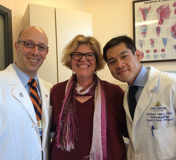 CNHP's communications manager, Roberta Perry with Johns Hopkins' head and neck surgeon Ralph Tufano, MD and his nurse practitioner Michael Lopez, CRNP